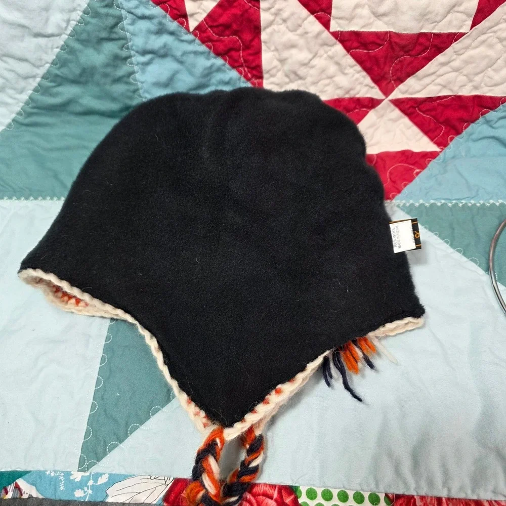 Earth‎ Ragz Knit Wool Chullo Earflap Hat Orange Navy White Fair Isle Nepal